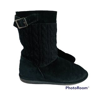BEARPAW Cow Suede and Knite Wool Blend Sheepskin Footbed Boots Women Size 9M